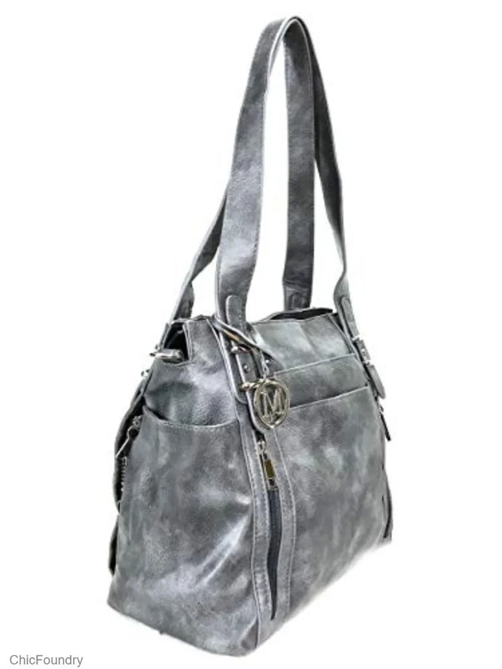Faux Leather Concealed Carry Shoulder Bag with Hidden Locking Zipper
